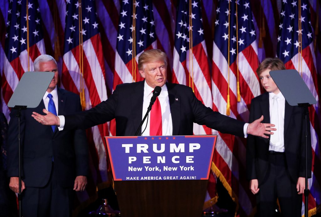 NEW YORK, NY - NOVEMBER 09: Republican president-elect Donald Trump delivers his acceptance speech. (Photo by Mark Wilson/Getty Images)